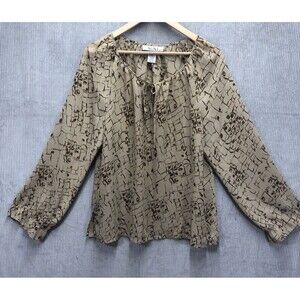 Nine & Company Blouse 10 Tie Ribbon Neckline Tan Brown Large Snakeskin Print